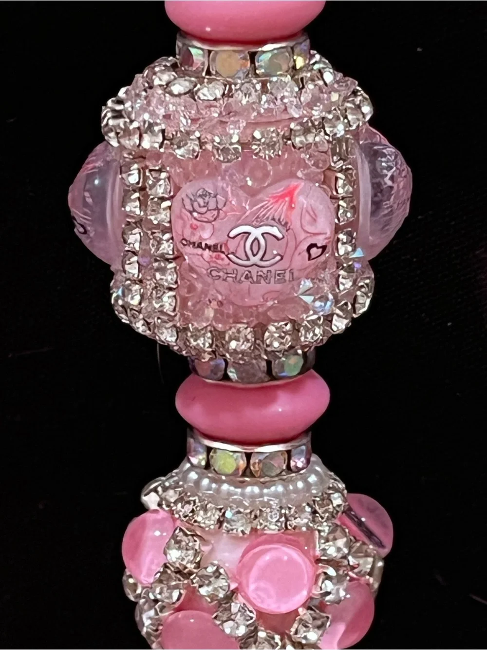 Designer inspired Pink Heart Logo silicone focal fancy Beaded pen